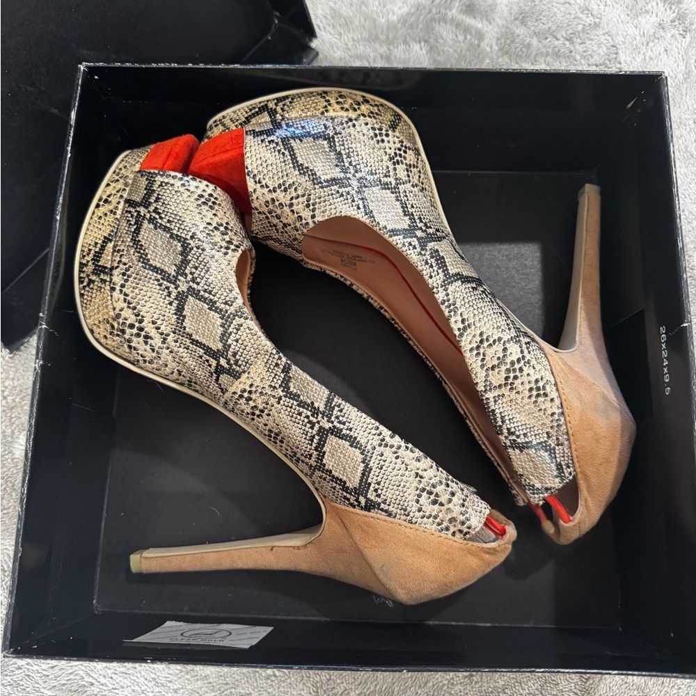 BCBG Snakeskin Patterned Stilettos with Orange Accents